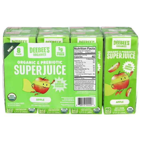 DEEBEES ORGANIC: Organic And Prebiotic Superjuice Apple 8 Pack, 54 fo