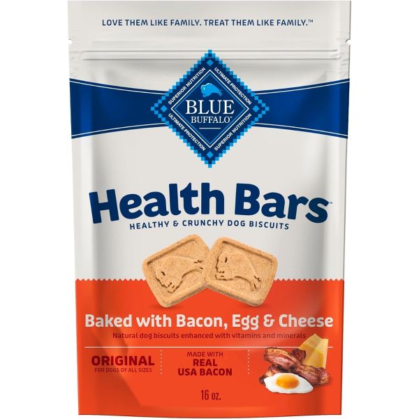 BLUE BUFFALO: Health Bars Baked with Bacon, Egg and Cheese Crunchy Dog Biscuits, 16 oz