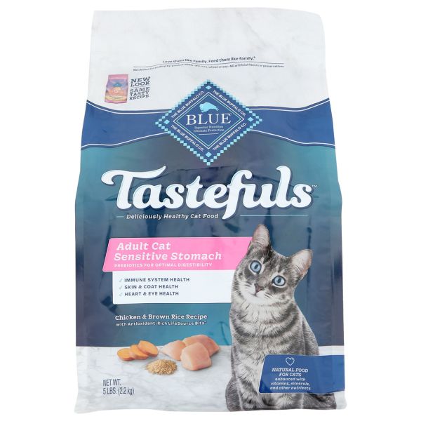 BLUE BUFFALO: Sensitive Stomach Adult Cat Food Chicken and Brown Rice Recipe, 5 lb