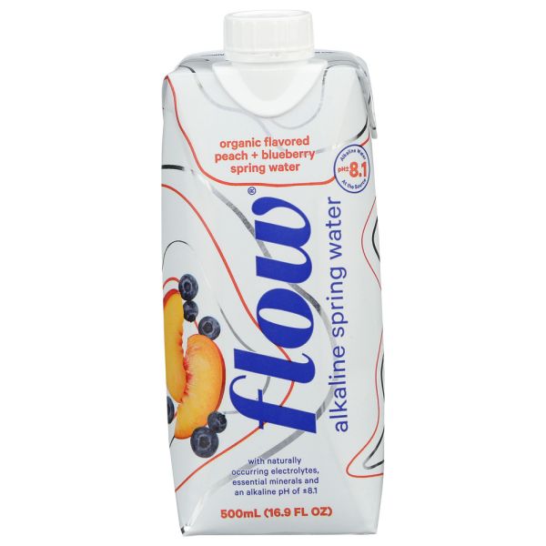 FLOW WATER: Organic Flavored Peach Plus Blueberry Spring Water, 16.9 fo