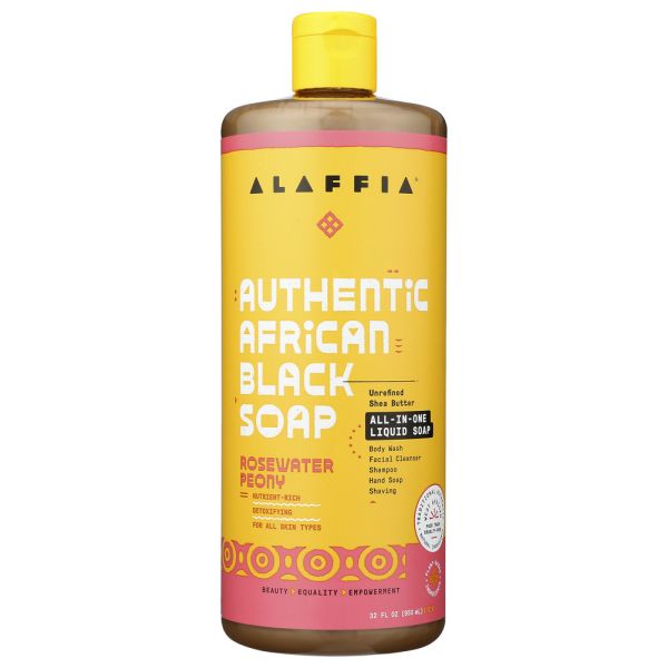 ALAFFIA: Authentic African Black Soap All In One Rosewater Peony, 32 fo