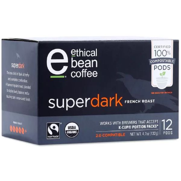 ETHICAL BEAN: Coffee Super Dark French Roast Pods, 12 ea