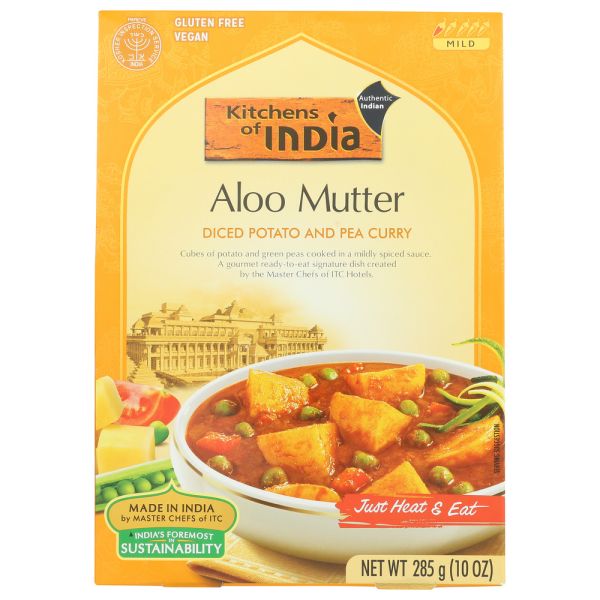 KITCHENS OF INDIA: Aloo Mutter Diced Potato And Pea Curry, 10 oz