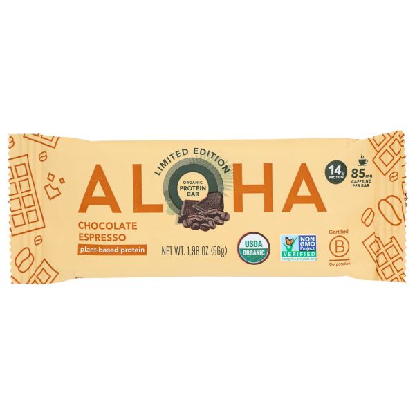 ALOHA: Chocolate Espresso Protein Plus Caffeine Bar, 1.98 oz