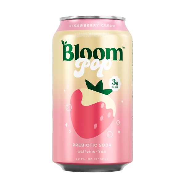 BLOOM POP: Strawberry Cream Prebiotic Soda, 12 fo