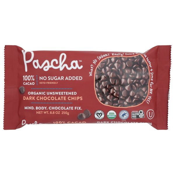 PASCHA: Organic Dark Chocolate Baking Chips Unsweetened, 8.75 oz