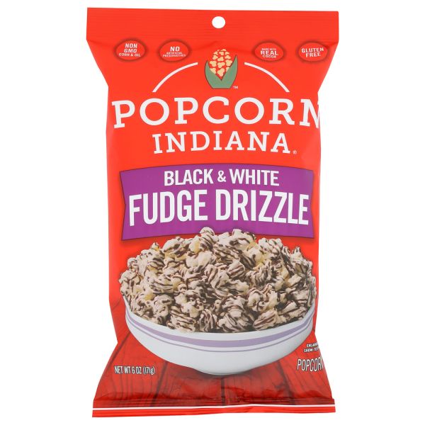 POPCORN INDIANA: Black & White Fudge Drizzle Popcorn, 6 oz