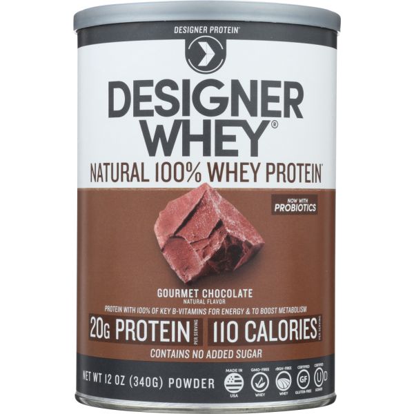 DESIGNER PROTEIN WHEY: Gourmet Chocolate Protein Powder, 12 oz