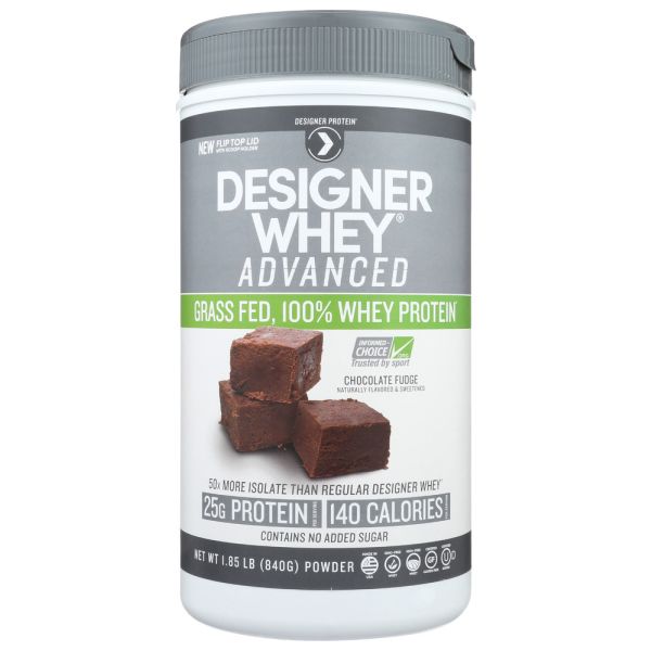 DESIGNER PROTEIN WHEY: Advanced Chocolate Fudge Powder, 1.85 lb
