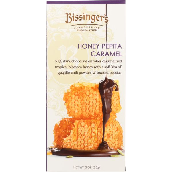 BISSINGERS: Honey Pepita Caramel Bar, 3 oz