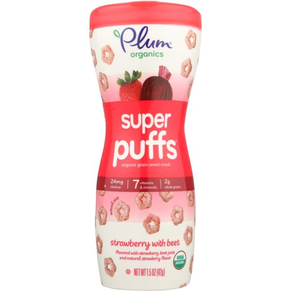 PLUM ORGANICS: Super Puffs Organic Veggie Fruit & Grain  Strawberry & Beet, 1.5 oz