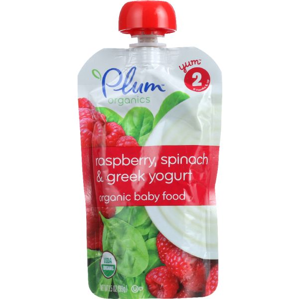 Plum Organics, Organic Baby Food Stage 2 Raspberry Spinach & Greek Yogurt, 3.5 Oz