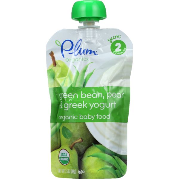 Plum Organics, Organic Baby Food Stage 2 Green Bean Pear & Greek Yogurt, 3.5 Oz