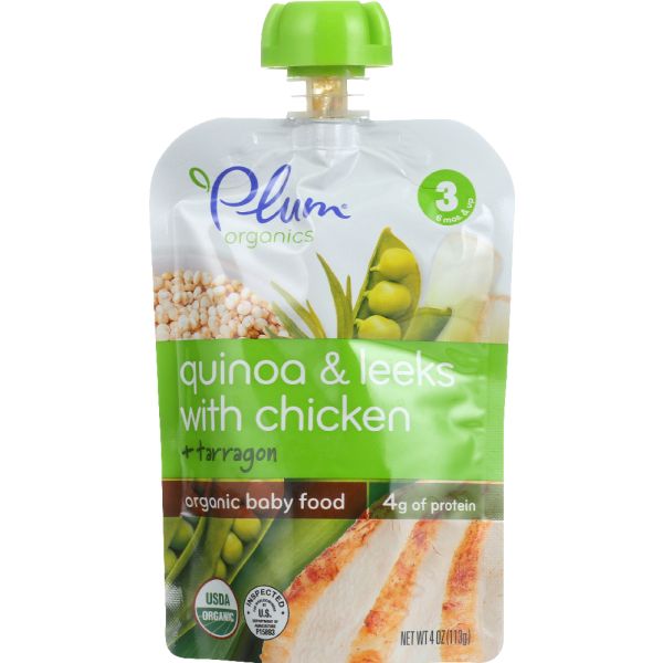Plum Organics, Organic Baby Food Stage 3 Quinoa & Leeks with Chicken + Tarragon, 4 Oz