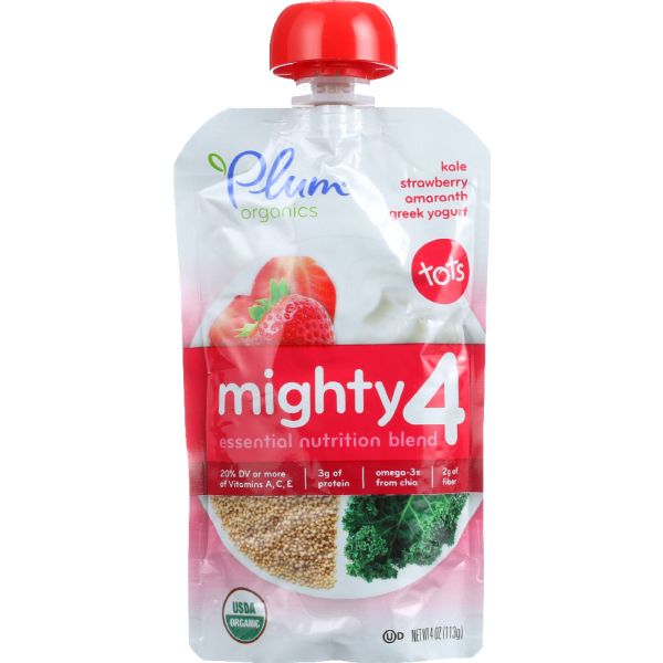 Plum Organics Mighty 4 Essential Nutrition Blend Kale Strawberry Amaranth Greek Yogurt, 4 Oz