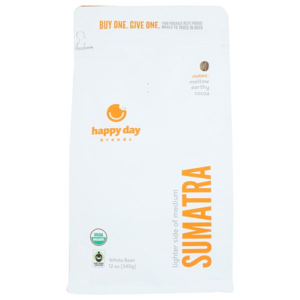 HAPPY DAY BRANDS: Coffee Sumatra Whle Bean, 12 OZ