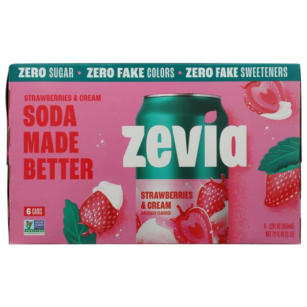ZEVIA: Strawberries and Cream Zero Sugar Soda 6Pk, 72 fo