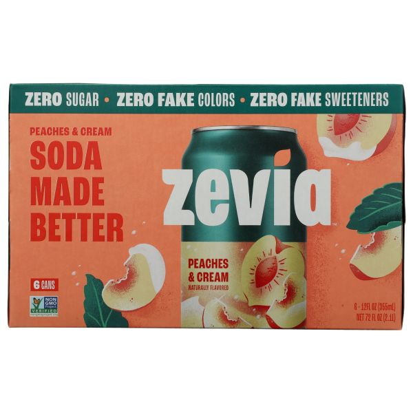ZEVIA: Peaches and Cream Soda 6pk, 72 fo