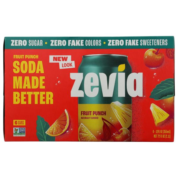 ZEVIA: Fruit Punch Zero Sugar Soda 6Pk, 72 fo