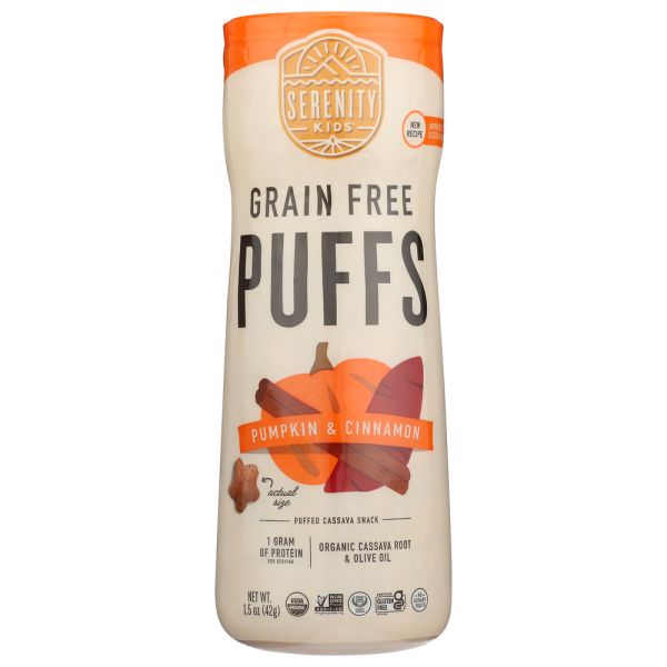 SERENITY KIDS: Pumpkin and Cinnamon Grain Free Puffs With Olive Oil, 1.5 oz