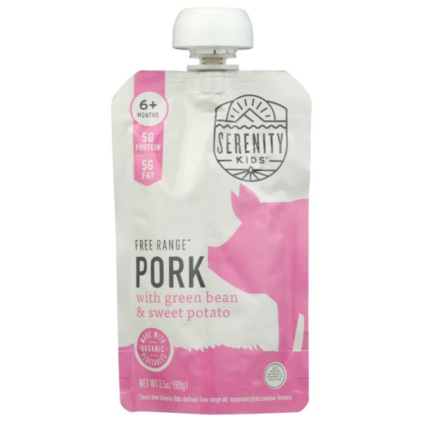 SERENITY KIDS: Pork with Green Bean and Sweet Potato Baby Food Pouch, 3.5 oz