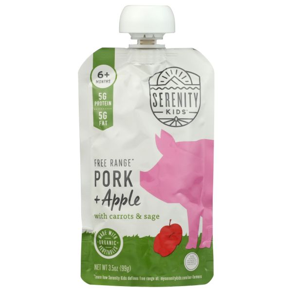 SERENITY KIDS: Pork + Apple with Carrots and Sage Baby Food Pouch, 3.5 oz