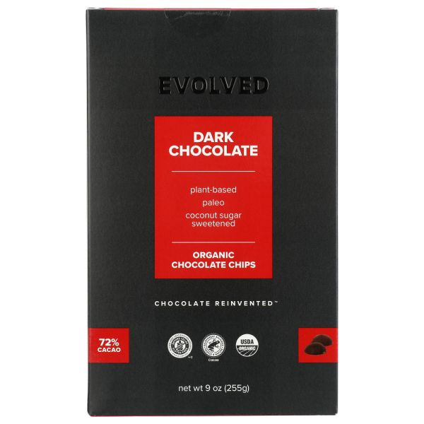 EVOLVED CHOCOLATE: Dark Chocolate Chips 72 Percent Cacao, 9 oz