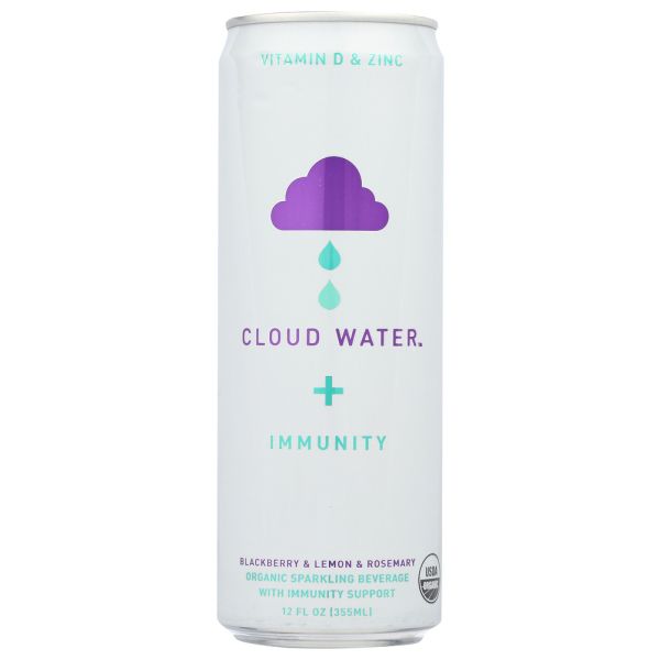 CLOUD WATER IMMUNITY: Organic Blackberry & Lemon & Rosemary Sparkling Water, 12 fo