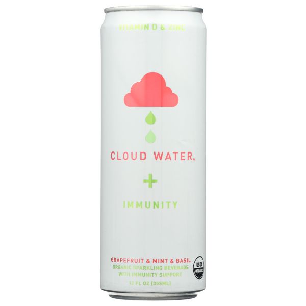 CLOUD WATER IMMUNITY: Organic Grapefruit & Mint & Basil Sparkling Water, 12 fo