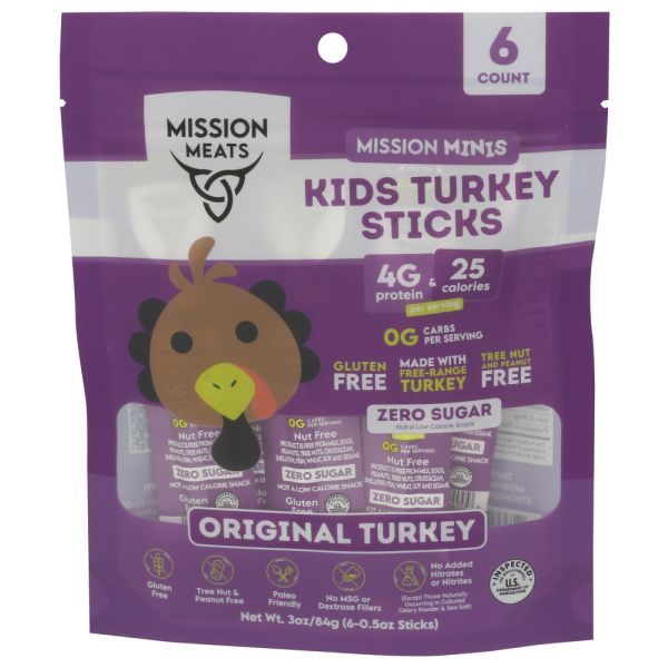 MISSION MEATS: Original Kids Turkey Sticks 6 Count, 3 oz