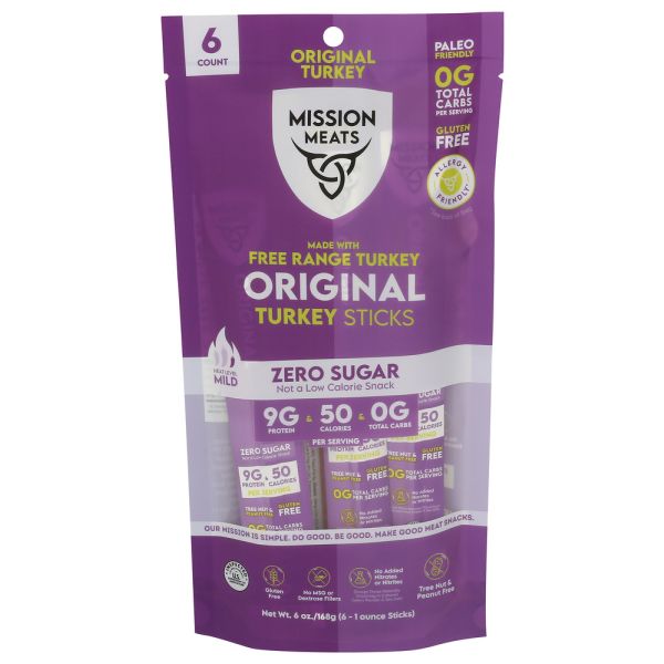 MISSION MEATS: Original Turkey Sticks 6 Count, 6 oz