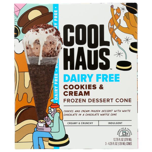 COOLHAUS: Cookies And Cream Frozen Dessert Cone Dairy Free, 12.75 oz