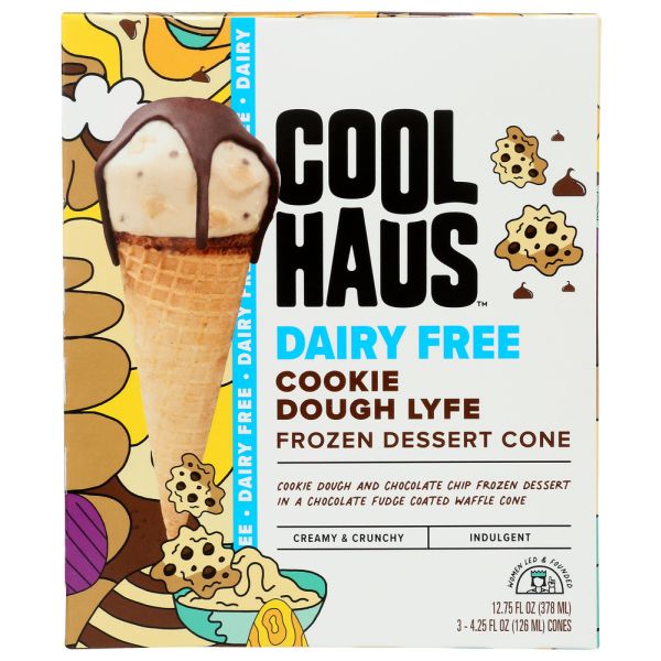 COOLHAUS: Cookie Dough Lyfe Frozen Dessert Cone Dairy Free, 12.75 oz