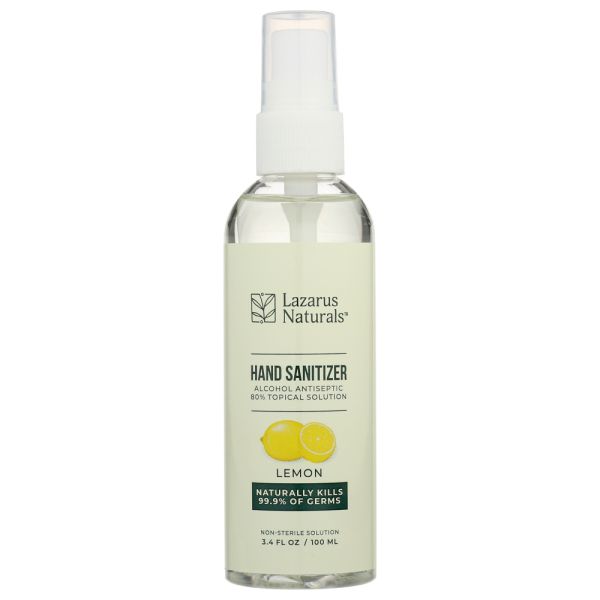 LAZARUS NATURALS: Liquid Hand Sanitizer Spray Lemon, 3.4 fo