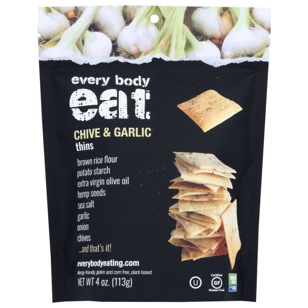 EVERY BODY EAT: Thins Chive And Garlic, 4 oz