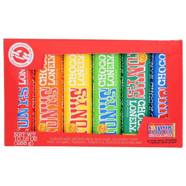 TONY'S CHOCOLONELY: Rainbow Chocolate Candy Bar 6 Variety Pack, 10.16 oz