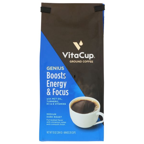 VITACUP: Genius Blend Medium Dark Ground Coffee, 10 oz