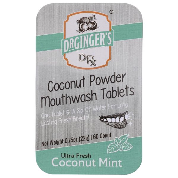 DR GINGERS HEALTHCARE PRO: All Natural Travel Mouthwash Tabs Coconut Mint Flavor, 60 ea