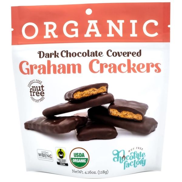NUT FREE CHOCOLATE FACTORY: Organic Dark Chocolate Covered Graham Crackers, 4.16 oz