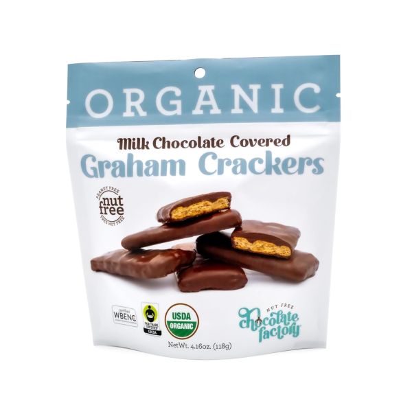 NUT FREE CHOCALATE FACTOR: Organic Milk Chocolate Covered Graham Crackers, 4.16 OZ