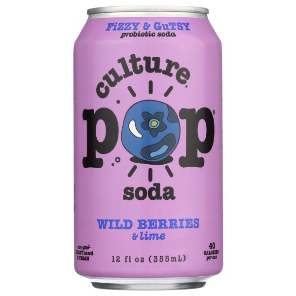 CULTURE POP: Wild Berries Basil & Lime Probiotic Soda, 12 fo