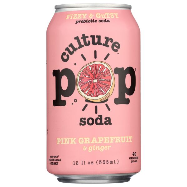 CULTURE POP: Pink Grapefruit Ginger & Juniper Probiotic Soda, 12 fo