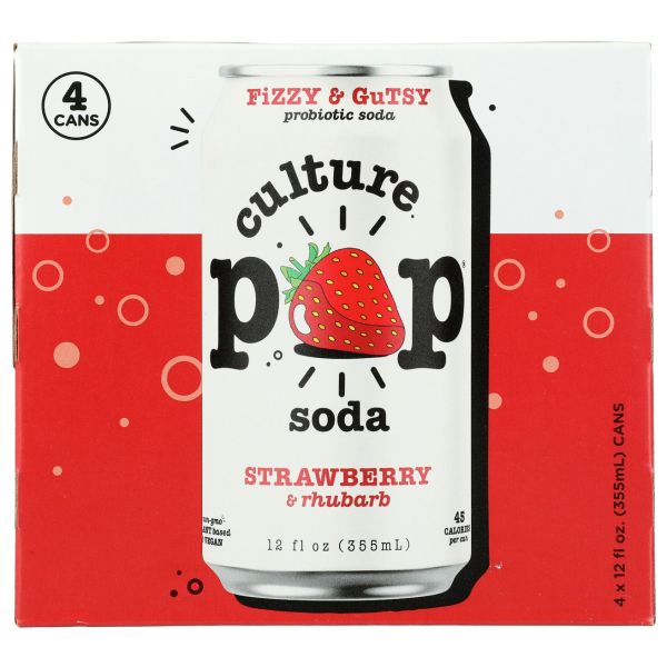 CULTURE POP: Strawberry And Rhubarb Soda 4Pk, 48 fo