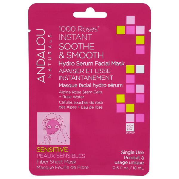 ANDALOU: 1000 Roses Instant Soothe & Smooth Sheet Mask, 0.6 fo