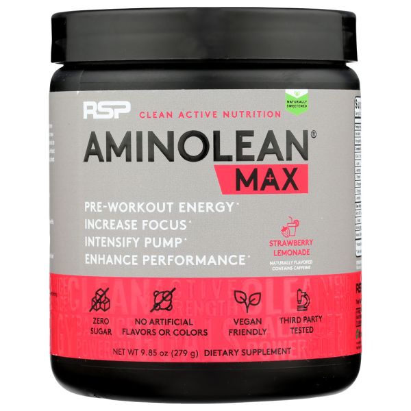 RSP NUTRITION: AminoLean Max Pre Workout Strawberry Lemonade, 9.85 oz