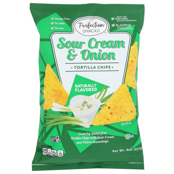 PERFECTION SNACKS: Sour Cream and Onion Tortilla Chips Gluten Free, 8 oz