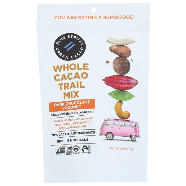 BLUE STRIPES: Trail Mix Whole Cacao, 8 OZ