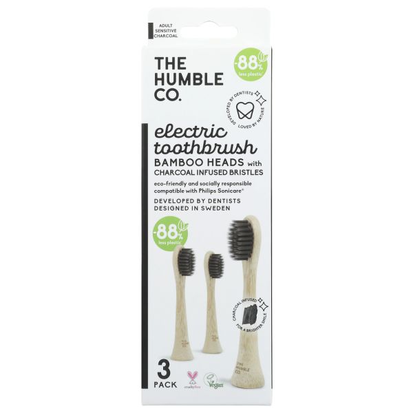 THE HUMBLE CO: Bamboo Heads With Charcoal Infused Bristles Electric Tootbrush, 3 pc