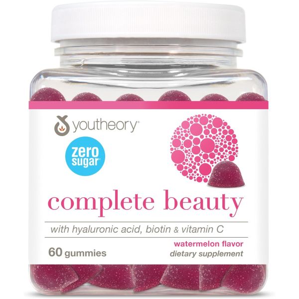 YOUTHEORY: Complete Beauty Sugar Free Watermelon Flavor Gummies, 60 pc