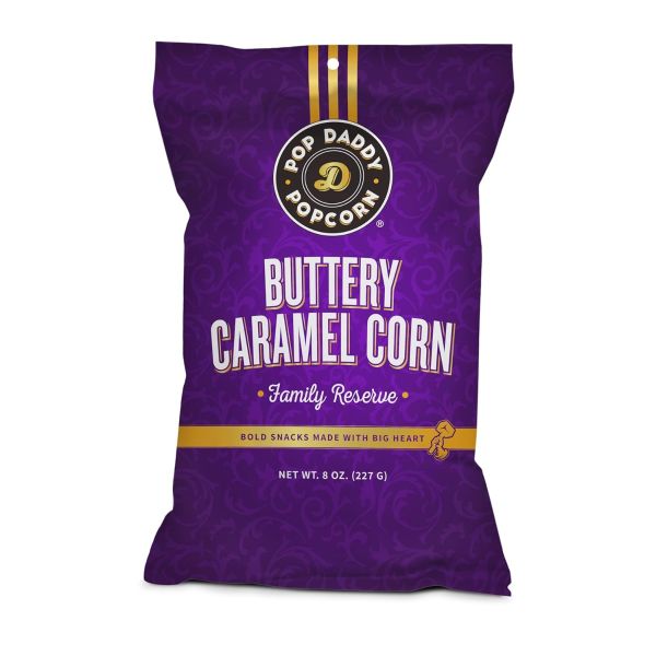 POP DADDY POPCORN AND PRETZELS: Buttery Caramel Popcorn, 8 oz